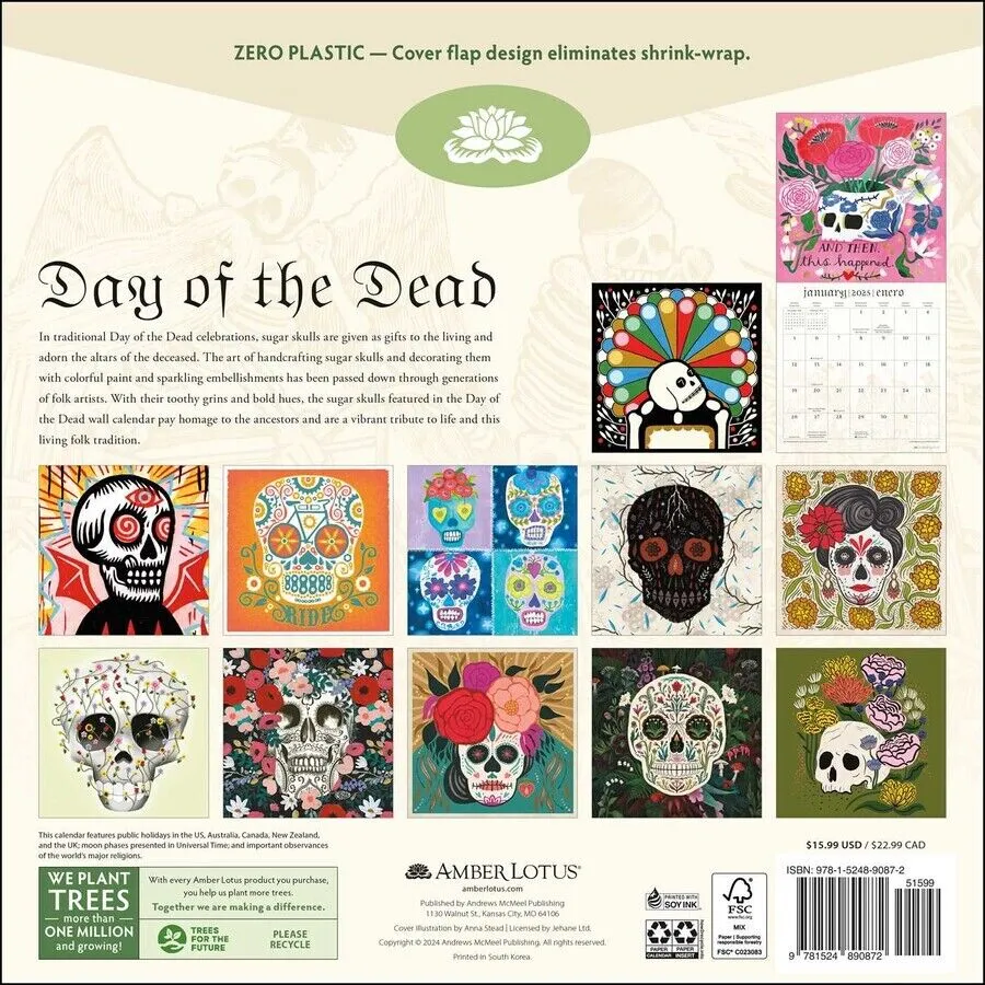 Amber Lotus Day of the Dead 12x12 2025 Wall Calendar