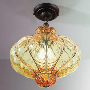 Amber Murano Glass Ceiling Light With Baloton Finish