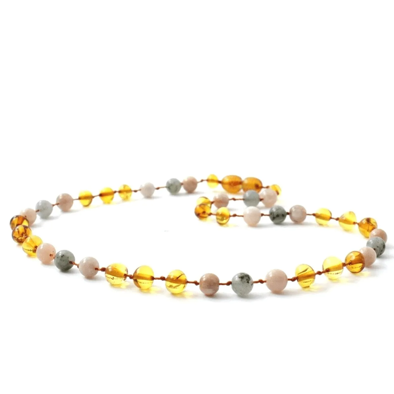 Amber Necklace Honey, Labradorite & Sunstone | Baby 32cm