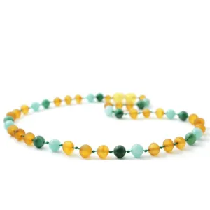 Amber Necklace Honey Raw, Amazonite & African Jade | Baby 32cm