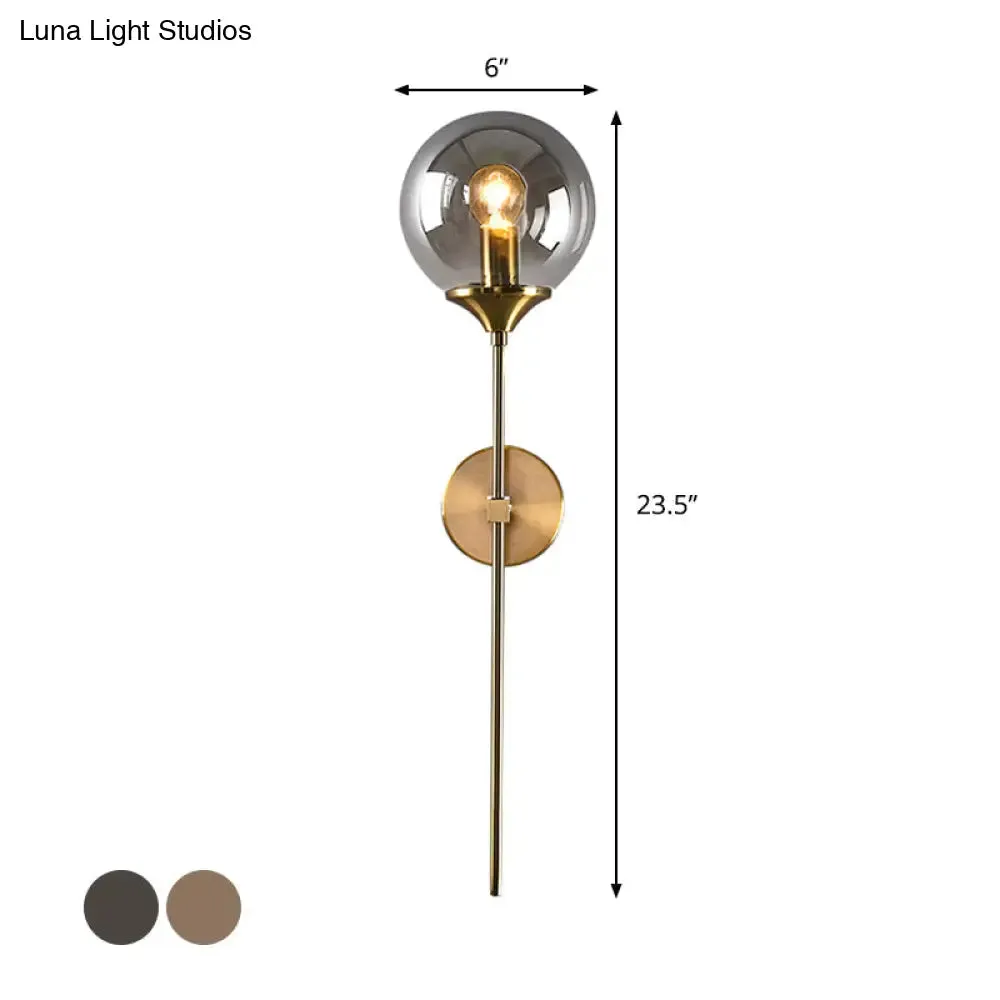 Amber/Smoke Gray Glass Brass Sconce Wall Lamp with Single Bulb - Simple and Elegant Light Fixture