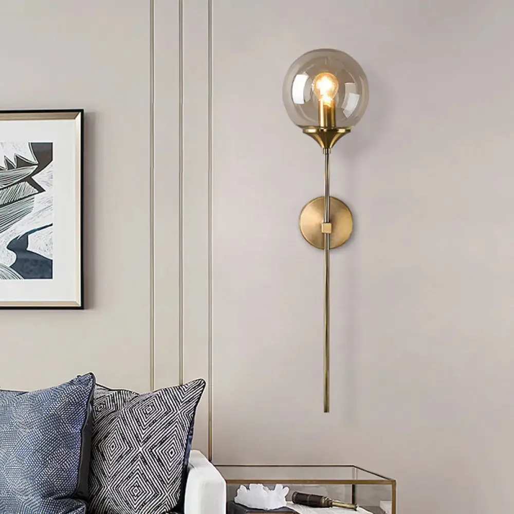 Amber/Smoke Gray Glass Brass Sconce Wall Lamp with Single Bulb - Simple and Elegant Light Fixture