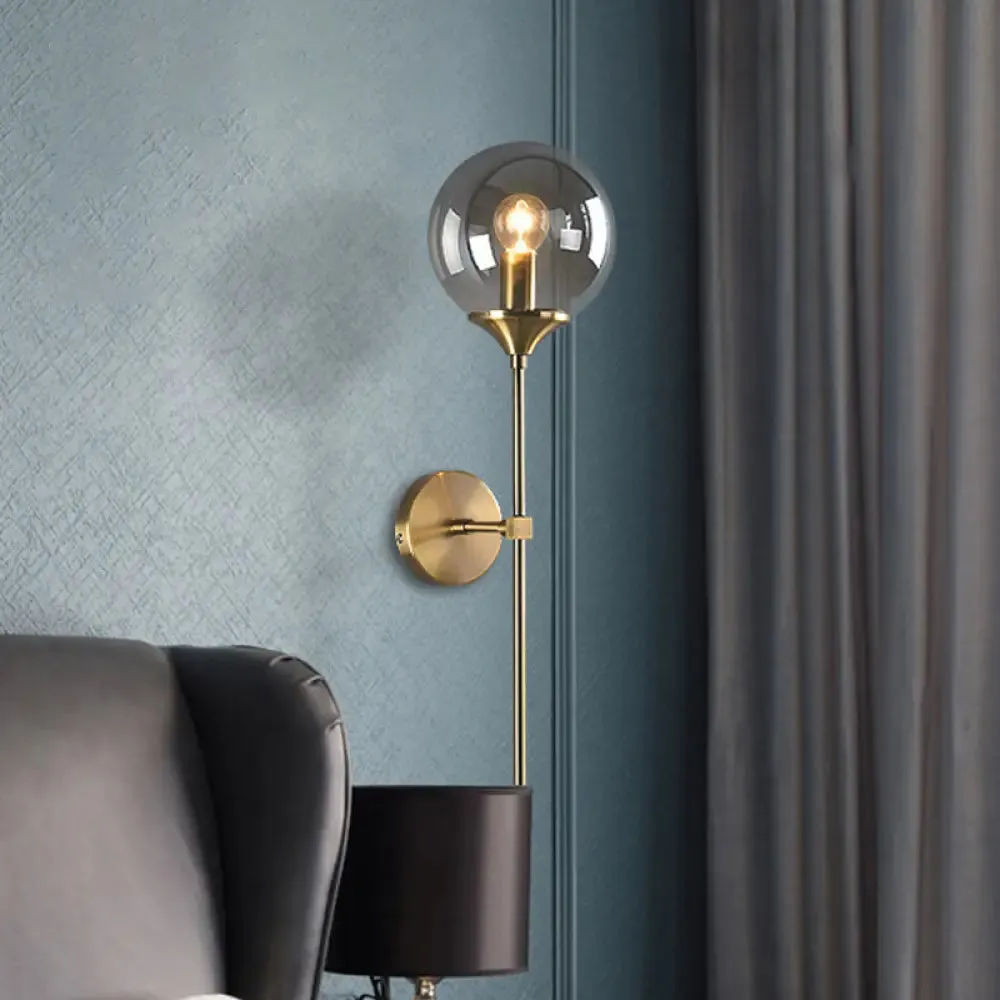 Amber/Smoke Gray Glass Brass Sconce Wall Lamp with Single Bulb - Simple and Elegant Light Fixture