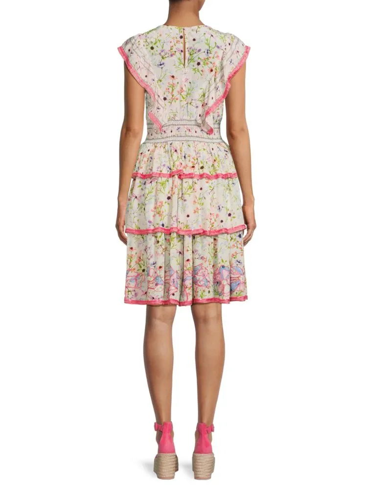 Ambretta Taj By Sabrina Tiered Floral Dress in Pink Multi