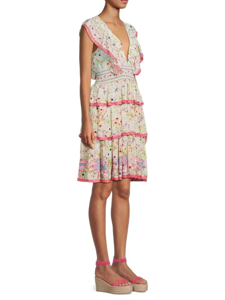 Ambretta Taj By Sabrina Tiered Floral Dress in Pink Multi