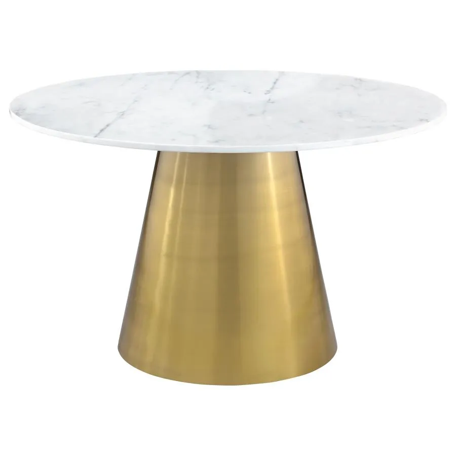 Ambrose Round Dining Table Genuine Marble with Stainless Steel White and Gold