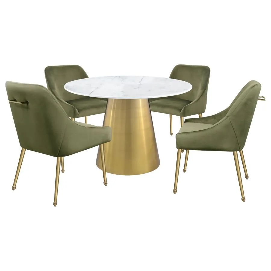 Ambrose Round Dining Table Genuine Marble with Stainless Steel White and Gold