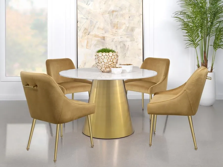 Ambrose Round Dining Table Genuine Marble with Stainless Steel White and Gold