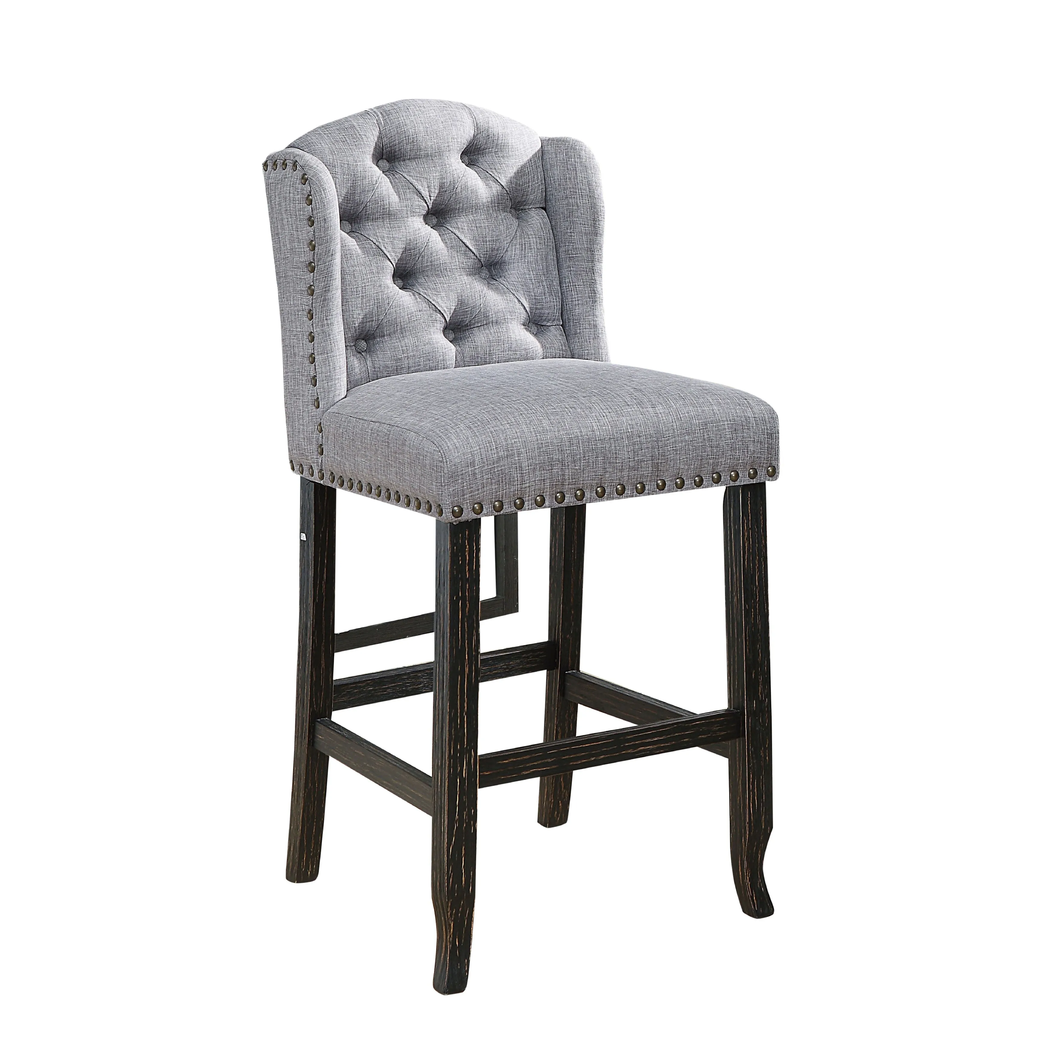 Ambrosia Button-Tufted Fabric Nailhead Wingback Bar Chairs (Set of 2)