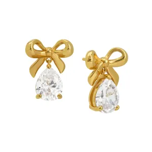 Amelia Bow Studs Clear CZ Teardrop and Gold