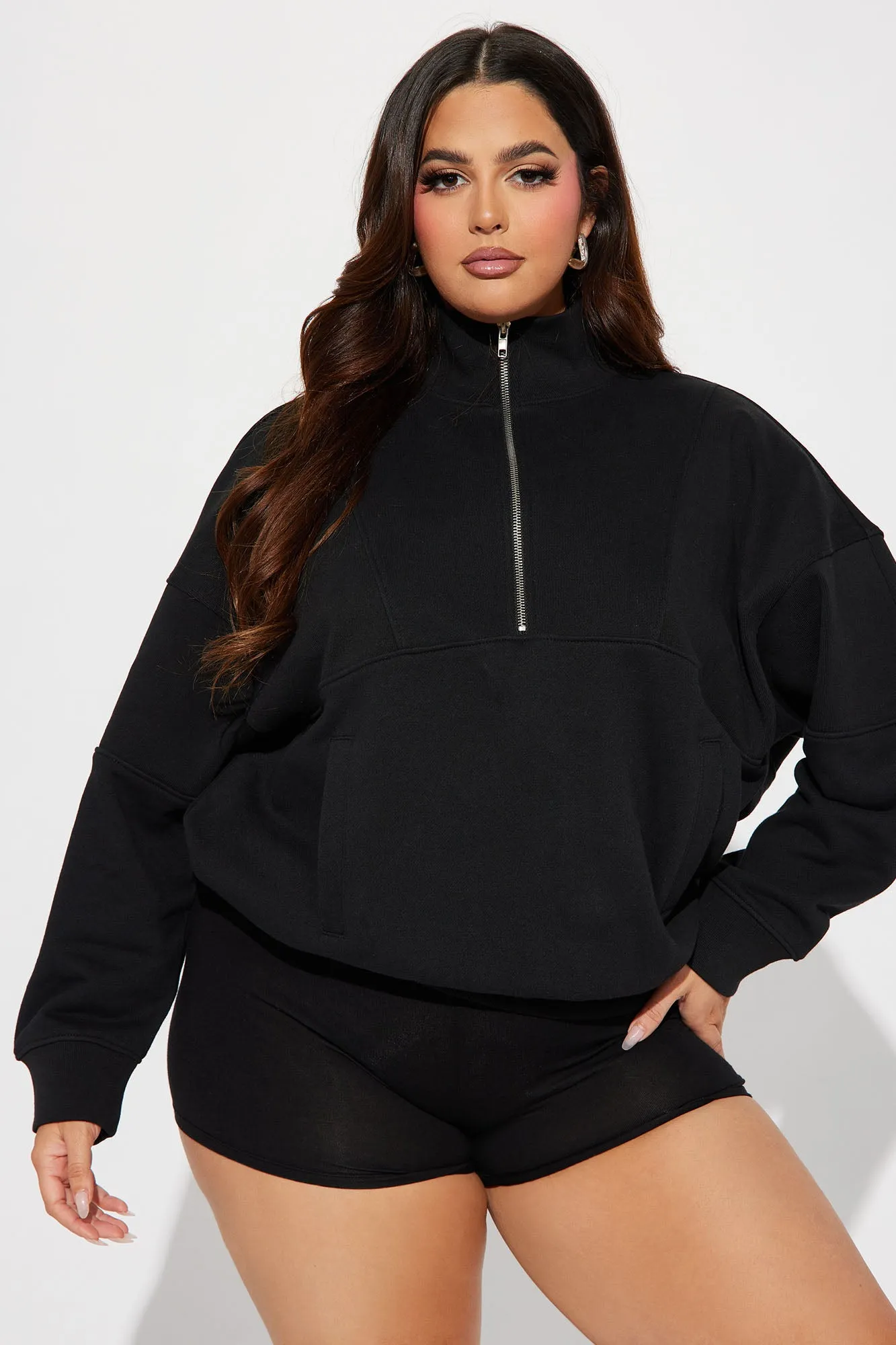 Amelia Half Zip Pull Over - Black