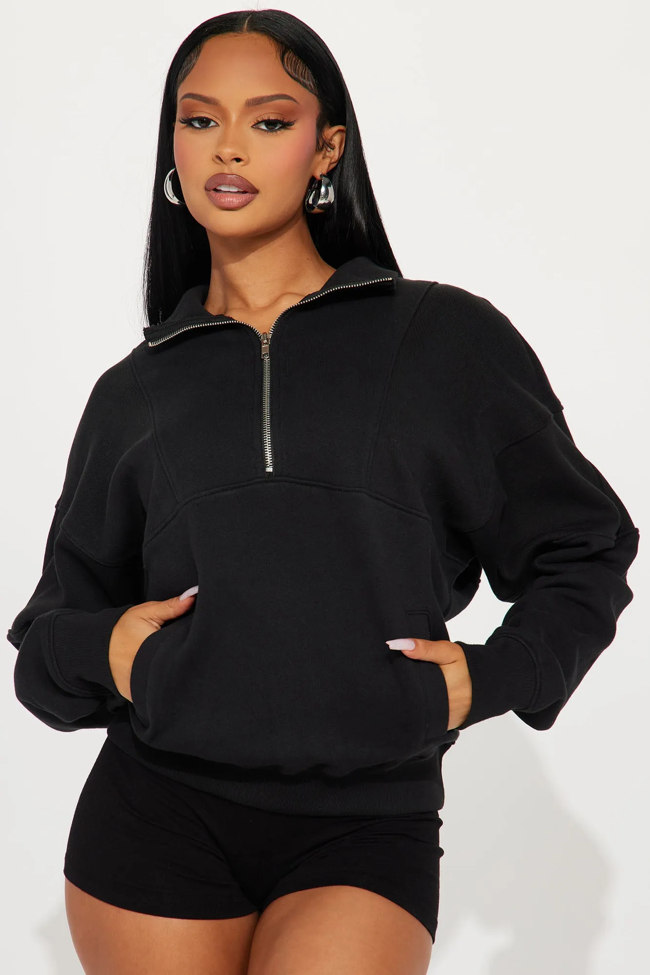 Amelia Half Zip Pull Over - Black