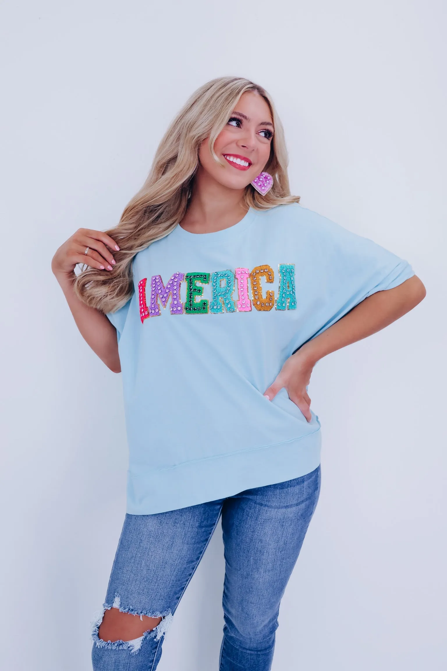 America Pastel Sequin Embroidered Top