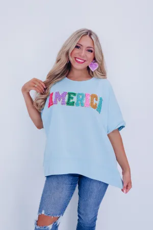 America Pastel Sequin Embroidered Top