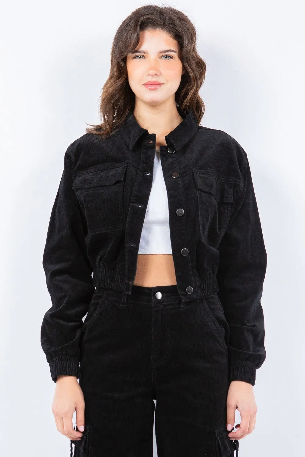 American Bazi Button Up Cropped Corduroy Jackets