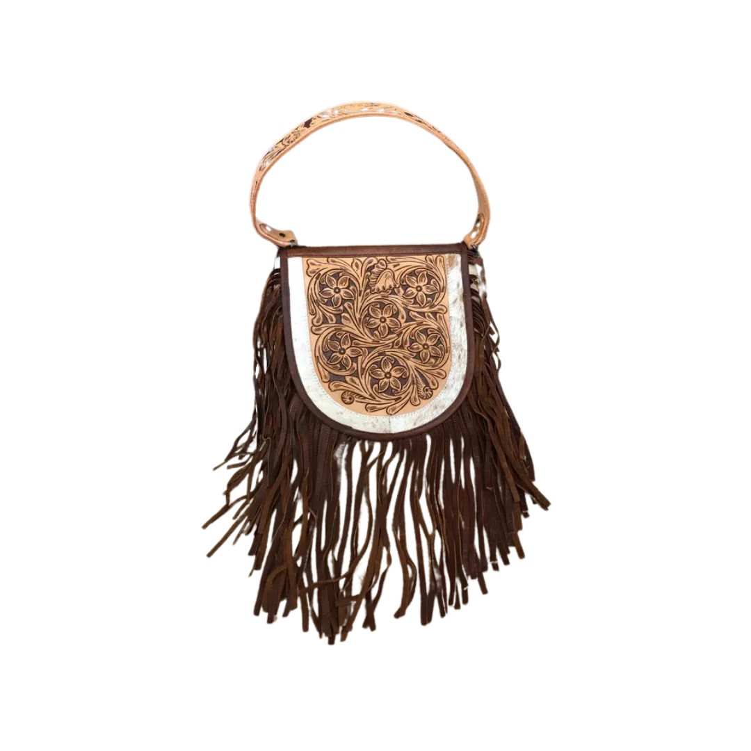 American Darling Women's Cowhide Fringe Brown Bag