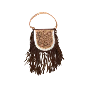 American Darling Women's Cowhide Fringe Brown Bag