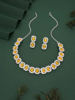 American Diamond Silver Plated Yellow Jewellery Set