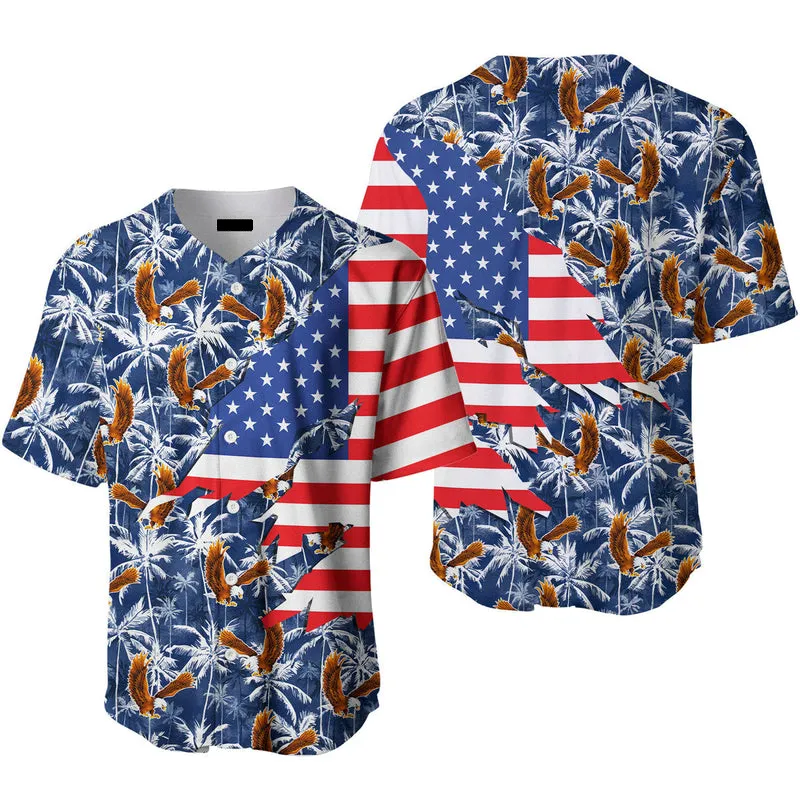 American Flag Eagle Palm Tree Baseball Jersey, Gift for Men & Women