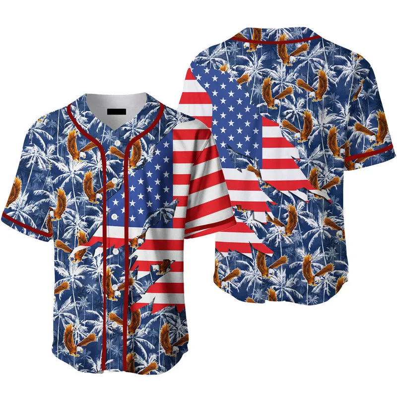 American Flag Eagle Palm Tree Baseball Jersey, Gift for Men & Women