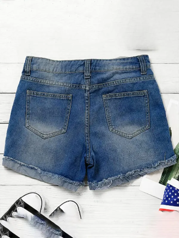 American flag patch skinny denim shorts