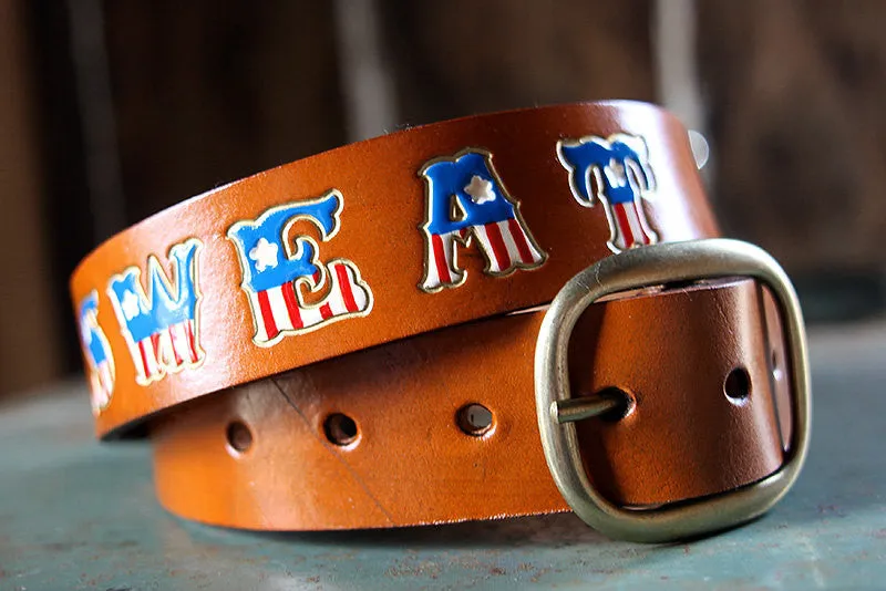 American Flag Personalized Name Leather Belt