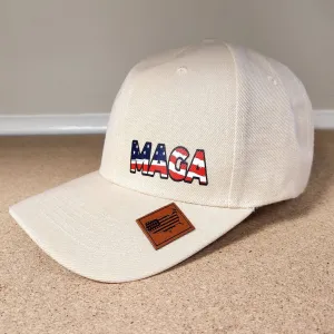 American Pride MAGA Hat with Leather USA Patch (Natural)