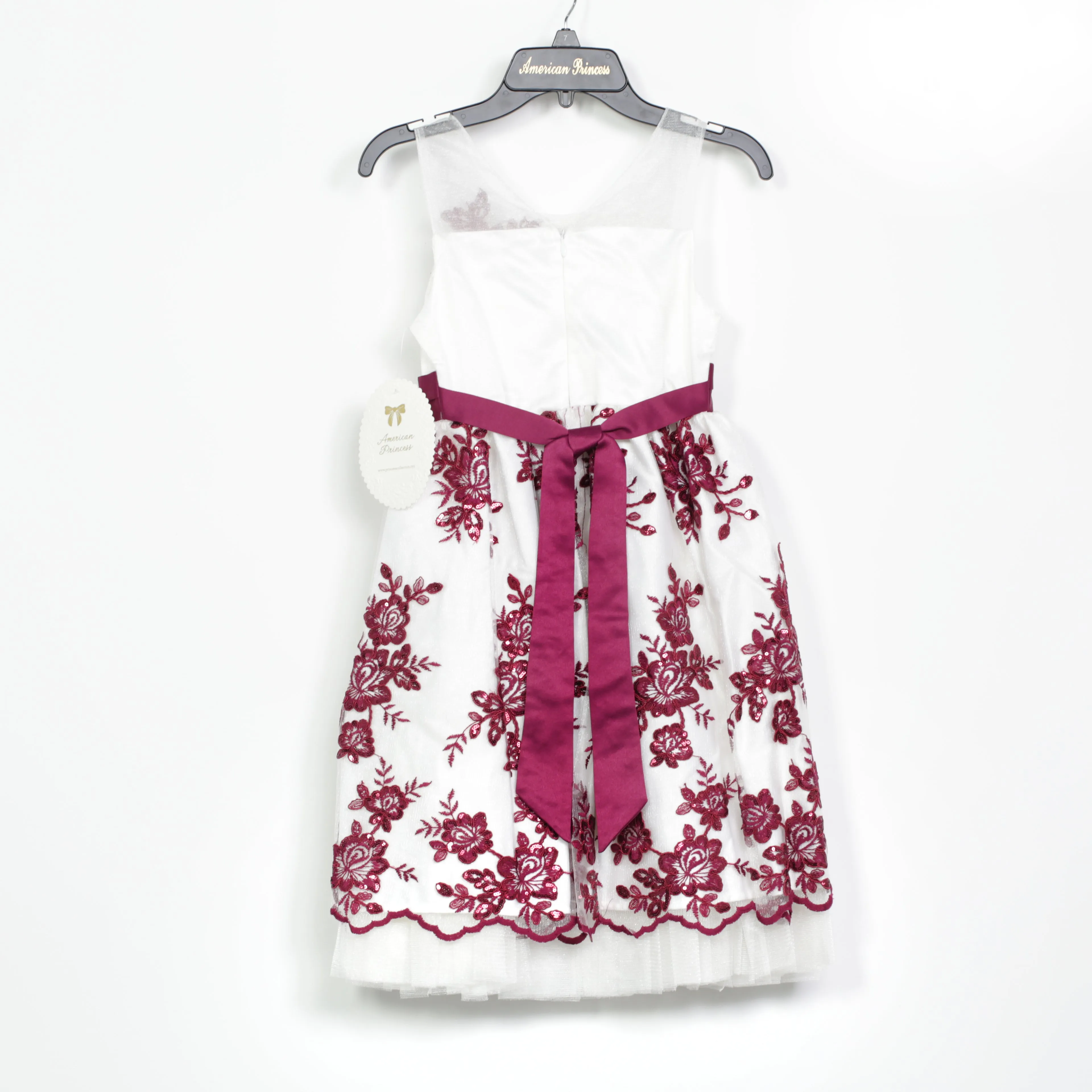 American Princess Dress - Burgundy Lace Decoration & Bow