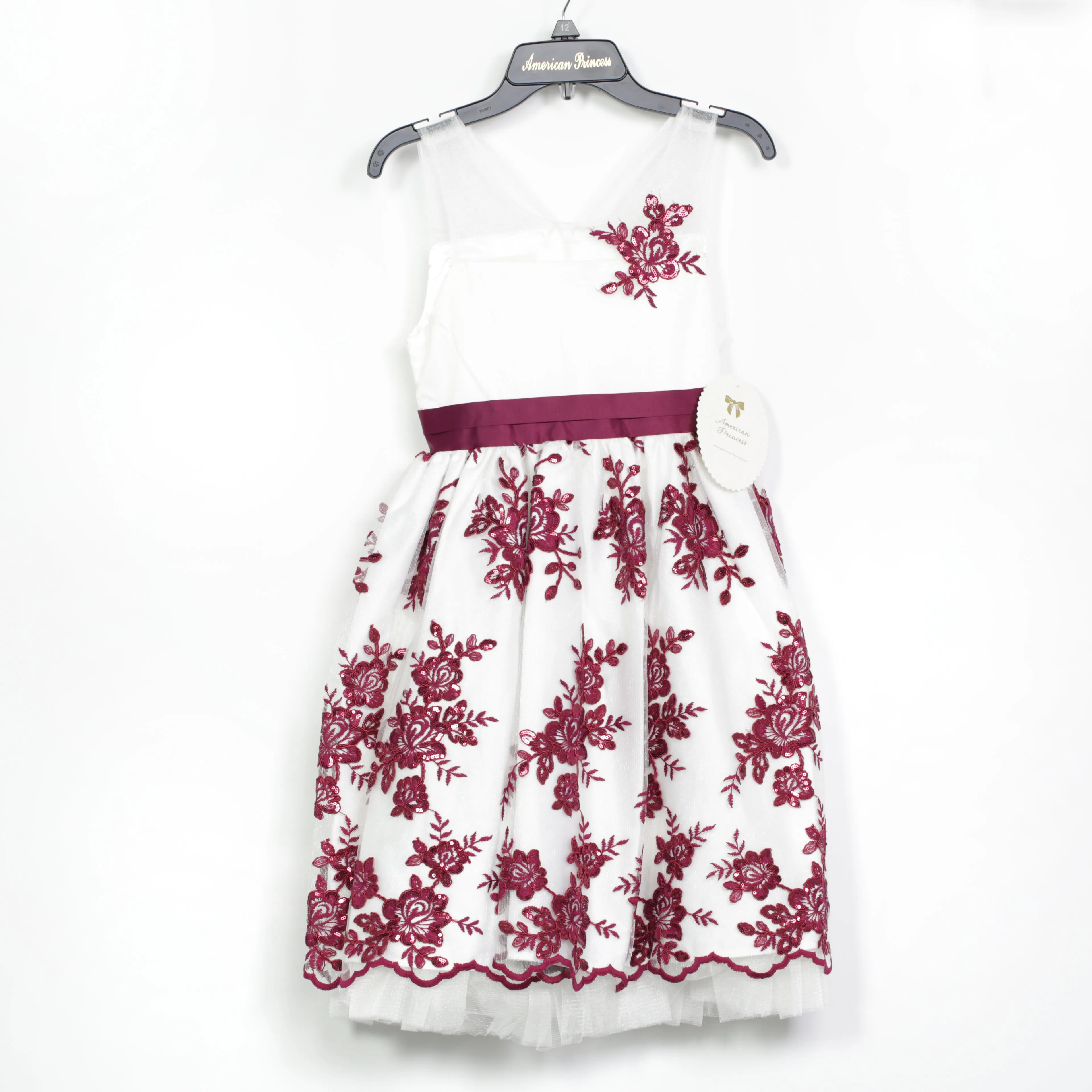 American Princess Dress - Burgundy Lace Decoration & Bow