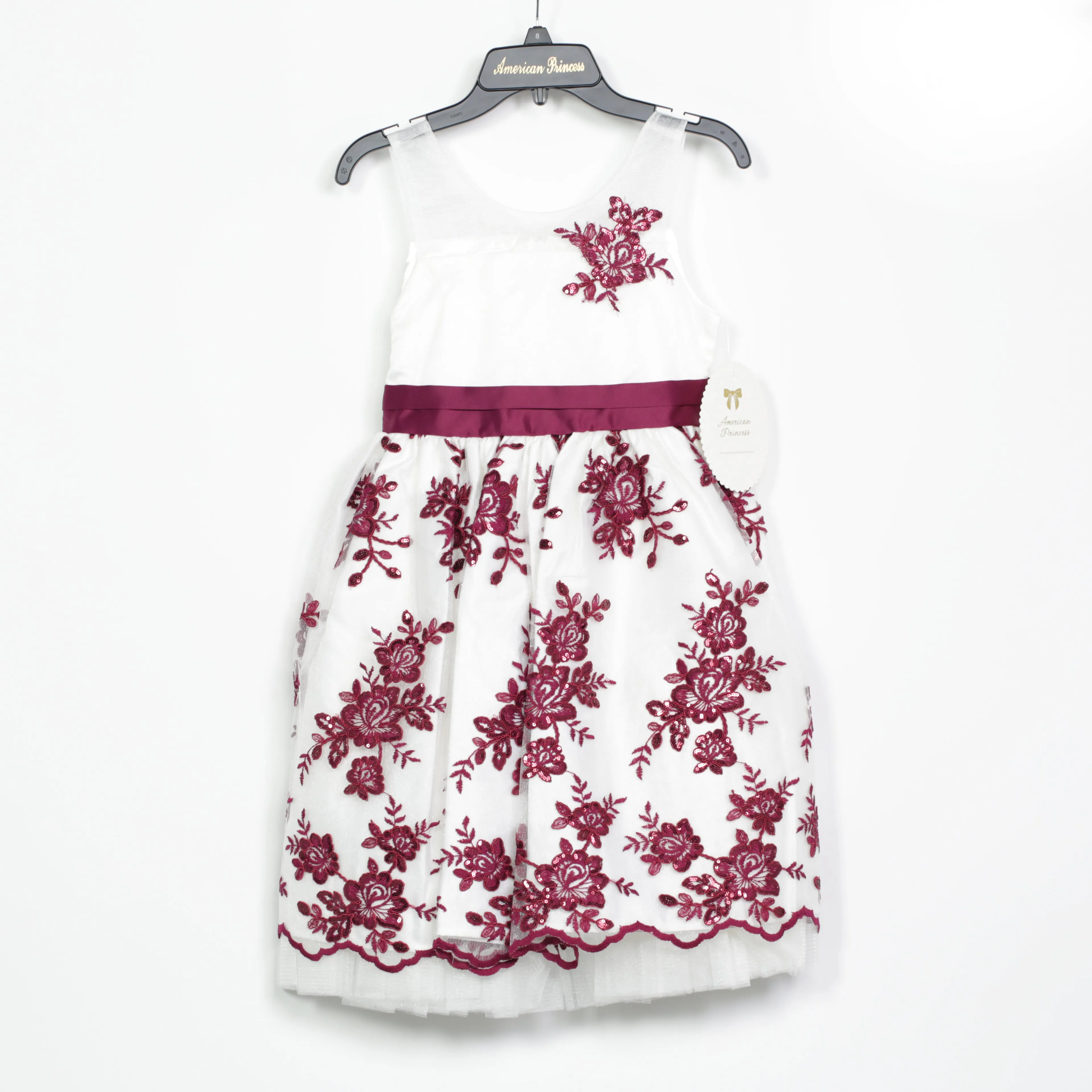 American Princess Dress - Burgundy Lace Decoration & Bow