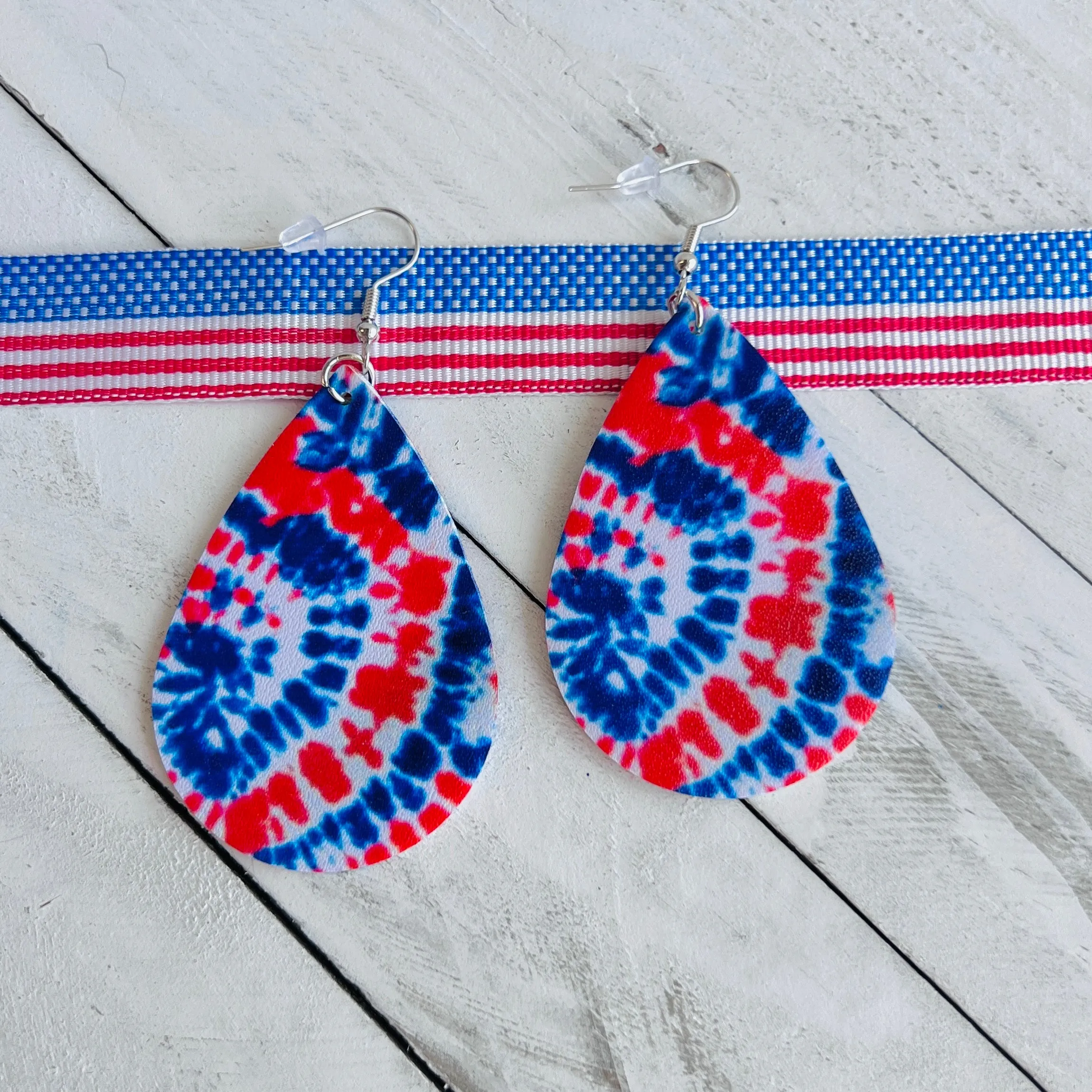 American Tie Dye Faux Leather Teardrop Ear Bling Two Styles Available