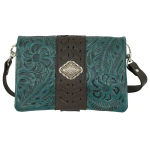 American West Womens Large Grab and Go Dark Turquoise Leather Crossbody Bag