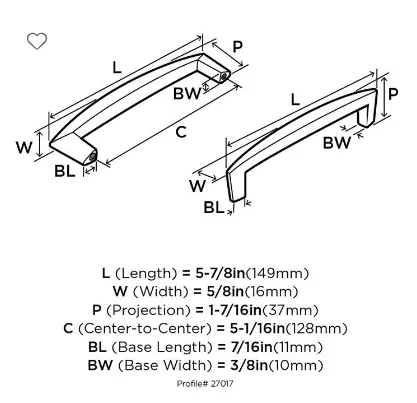 Amerock Creased Bow Pull 5-1/16" (128mm) Center to Center Pull Bar BP27017