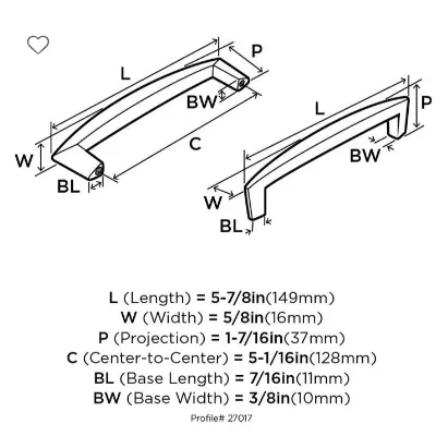 Amerock Creased Bow Pull 5-1/16" (128mm) Center to Center Pull Bar BP27017