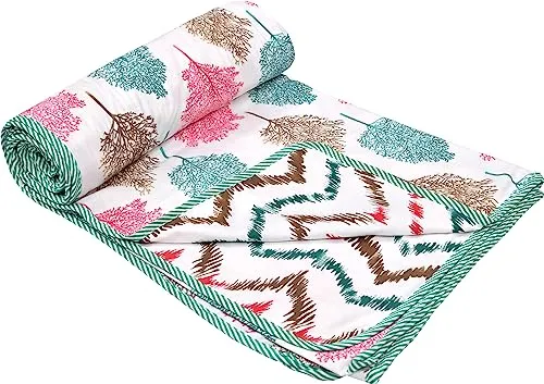 AME'S Reversible Jaipuri Printed Dohar with Elegant Design Double Bed Size | AC Blanket Comforter | Super Soft Light-Weight Bed Blanket(Pinkpaan)(90x100 inches)(ak-02)