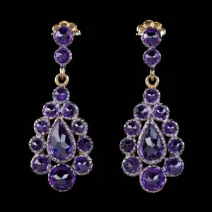 Amethyst Cluster Earrings Silver 18Ct Gold