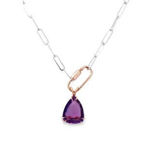 Amethyst Pendant Paper Clip Chain Necklace