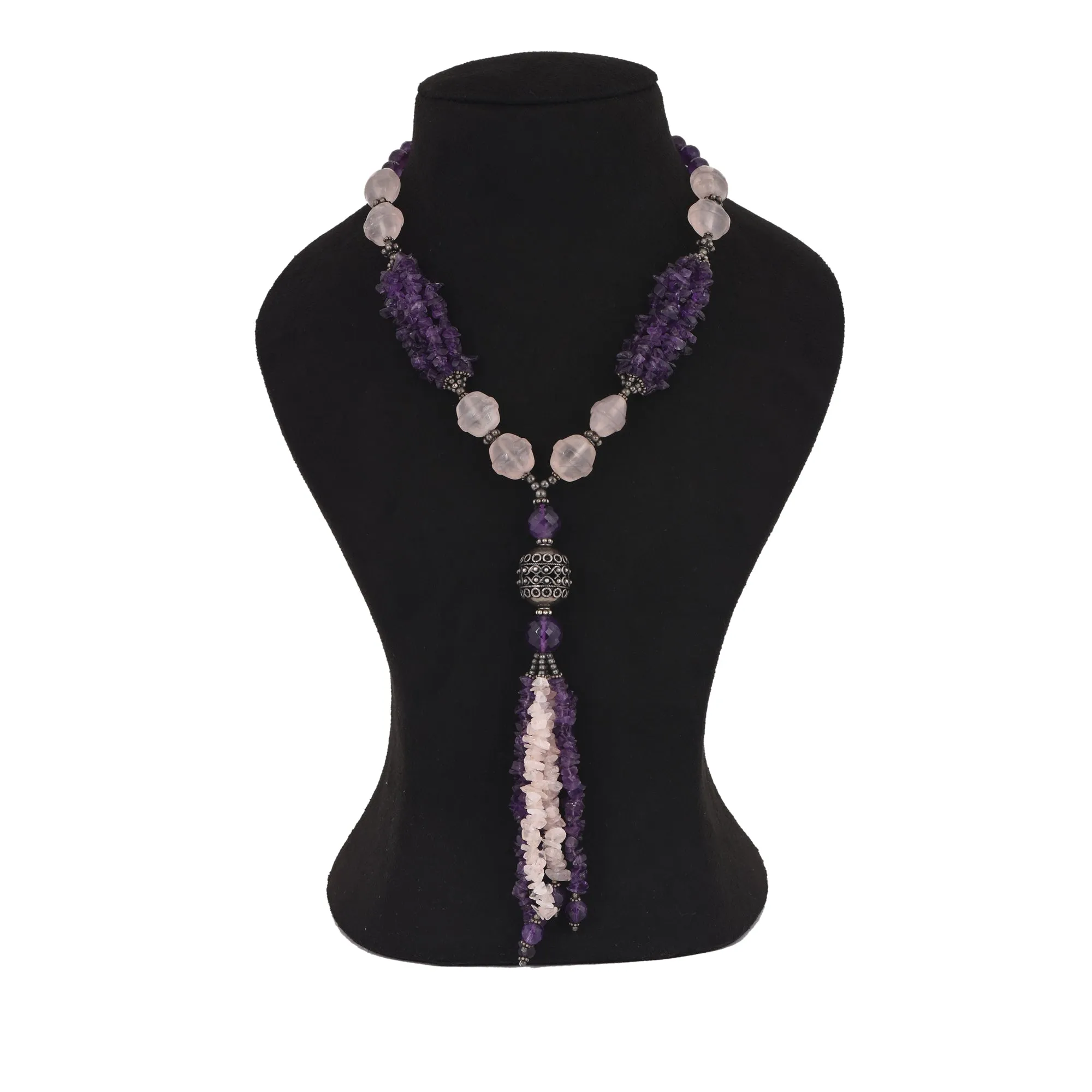 Amethyst Rose Quartz Uncut Beads Necklace