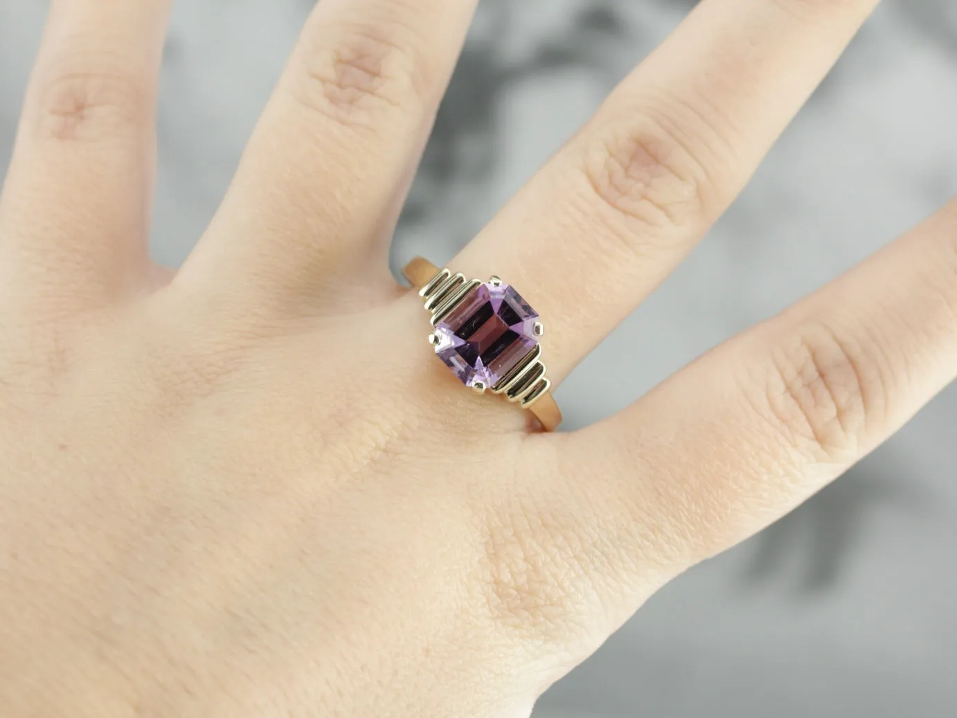 Amethyst Solitaire Ring in Yellow Gold