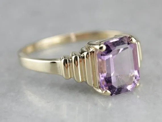 Amethyst Solitaire Ring in Yellow Gold