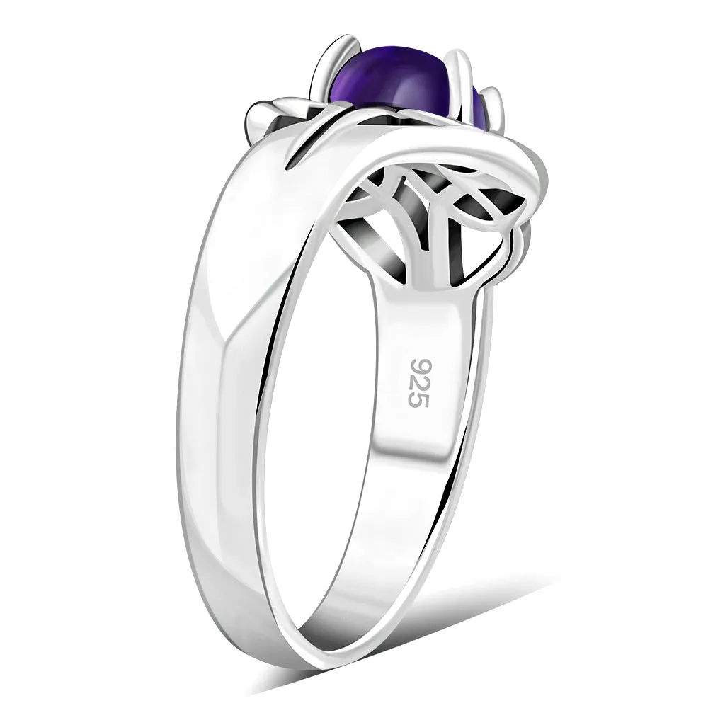 Amethyst Stone Solitaire Celtic Knot Silver Ring