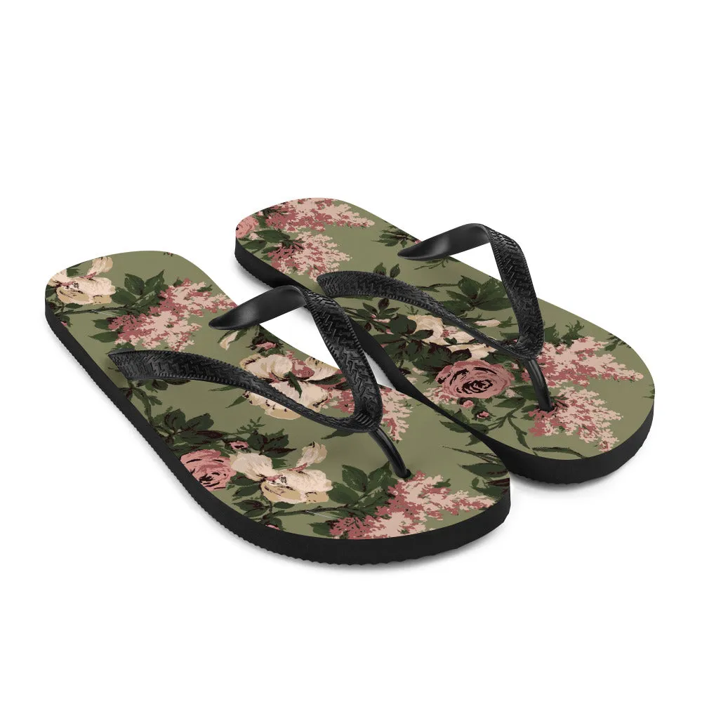 Amie Thong Flip-Flop Beach Sandals in Green Caledonia Bella Roses | Pinup Couture Relaxed