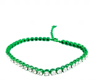 Amina Muaddi Tennis Anklet with Crystals and Green Chrome Base