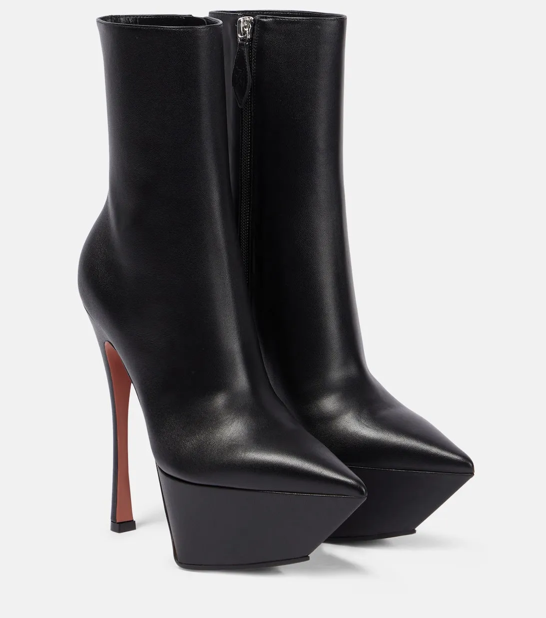 Amina Muaddi Yigit Leather Platform Ankle Boots, Black