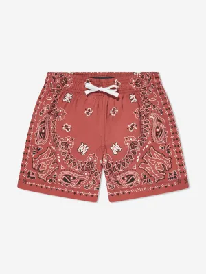 Amiri Boys Bandana Swim Trunks in Red