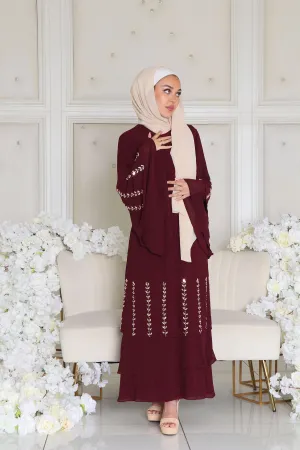 Amor Chiffon Layered Abaya- Mahogany