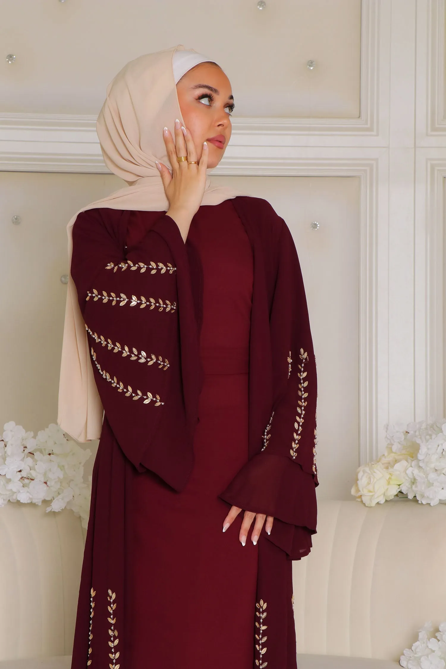 Amor Chiffon Layered Abaya- Mahogany