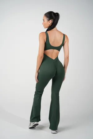 AMORA FLARED JUMPSUIT - FOREST GREEN