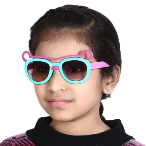 Amour Light Blue & Magenta Full Framed Bear Ears Medium Sized Unisex Cat Eye Sunglasses with Purple Gradient Lens for Kids (5-9 Years)