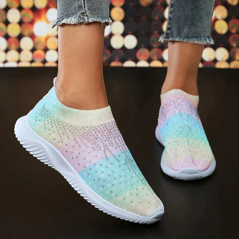 AMOZAE- - Casual Mix Color Crystal Knitting Sneakers